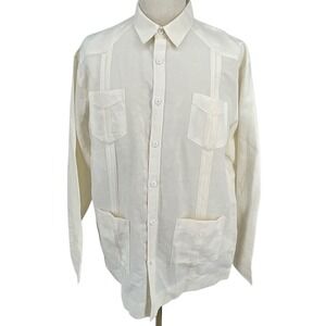 Vtg Cubavera Mens XL Cream Long Sleeve Ramie Linen Blend Shirt Beach Luau Casual